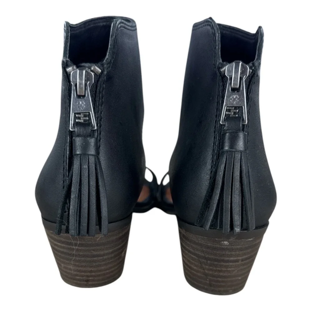 Lucky Brand Barbina Leather Heeled Sandals Black Size 6 Open Toe‎ Bootie Summer